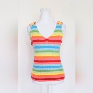 Kikit Maurice Sasson Size Small Sleeveless Knit Top Rainbow Multi Color Stripes